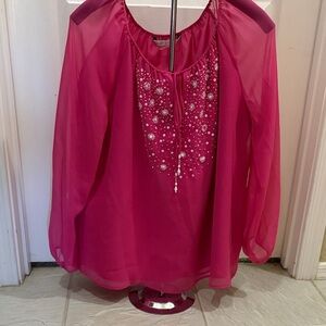 Embellished Pink Peasant Blouse - Women Tops